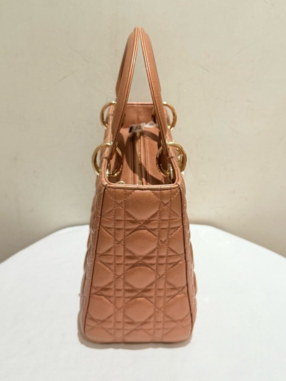Dior Lady Dior Pearlescent Pink Gold Cannage Handbag - Picture 4 of 9